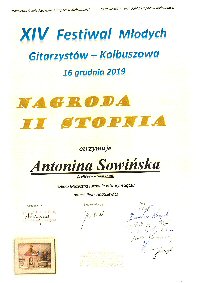 Nagroda dla naszej uczennicy Antoniny Sowińskiej - 2019 r.