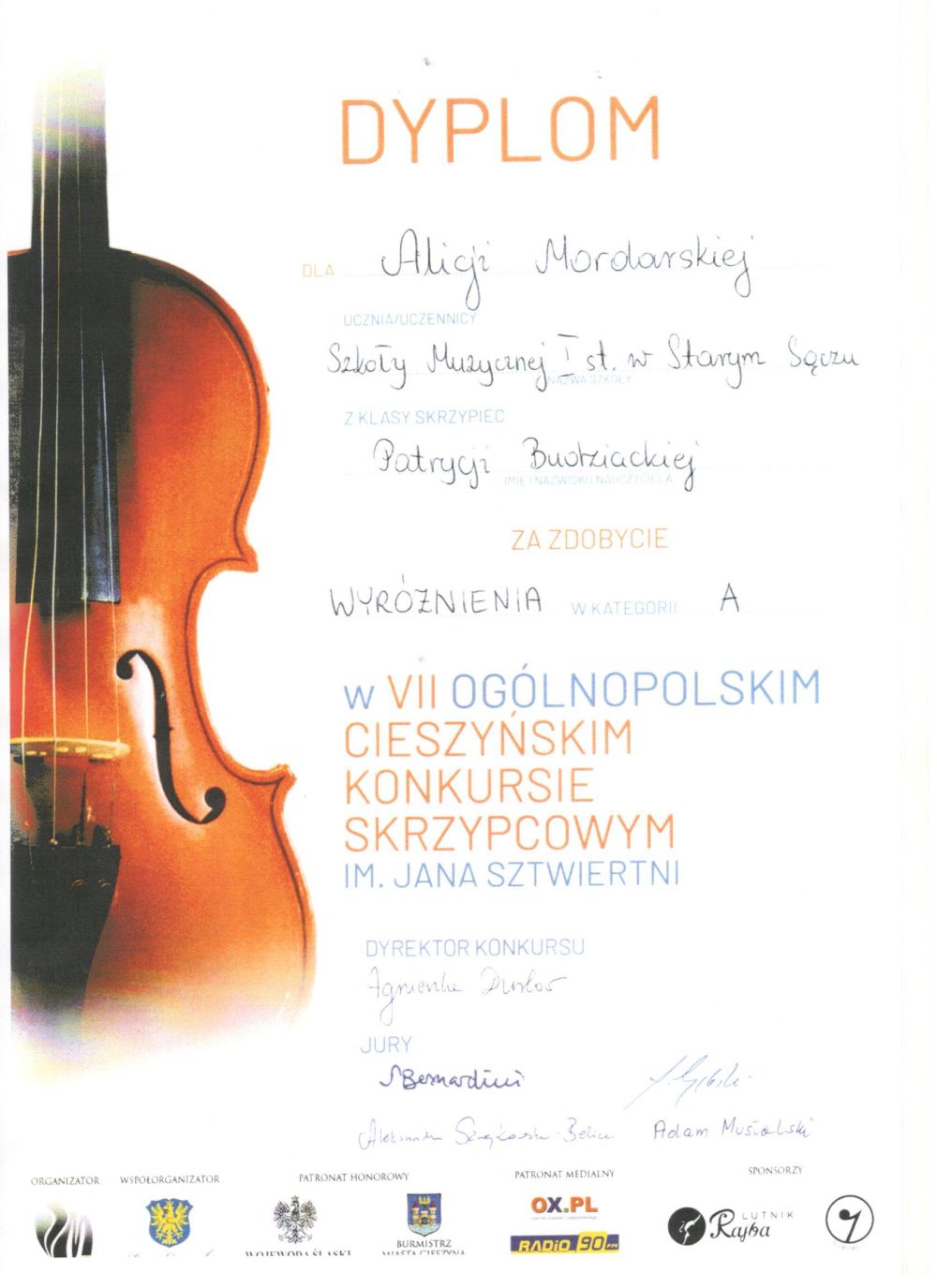 Wyróżnienie dla Alicji Mordarskiej.