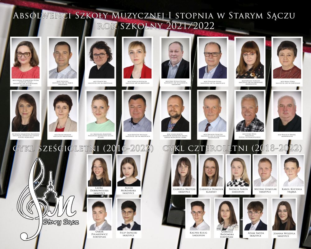 Tegoroczni Absolwenci Szkoły Muzycznej I stopnia w Starym Sączu w roku szkolnym 2021/2022.