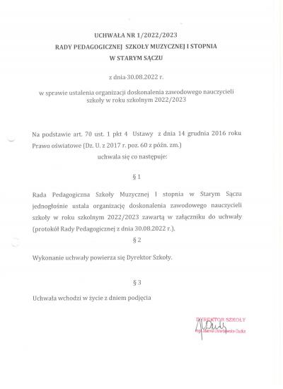 UCHWAŁA NR 1 2022 na 2023  Rady Pedagogicznej w sprawie ustalenia organizacji.jpg