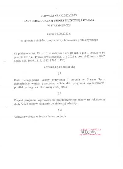 Uchwała Nr 4 2022 na 2023 Rady Pdagogicznej dot. programu wycho.jpg