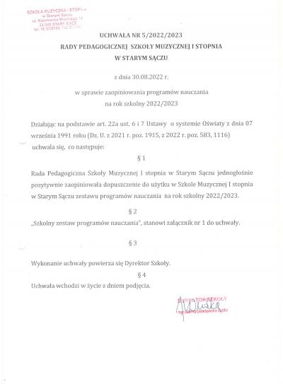 Uchwała Nr 5 2022 na 2023 Rady Pedagogicznej dot. programów nau.jpg