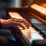 Ręka pianisty na tle fortepianu